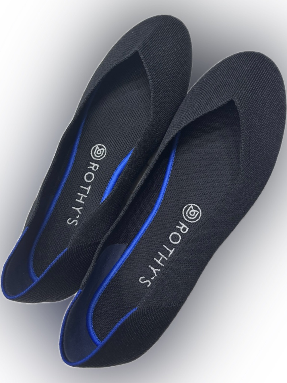 Rothy's Black ‘The Flats’ Knit Slip-On Flats Ballet with Blue Stitching